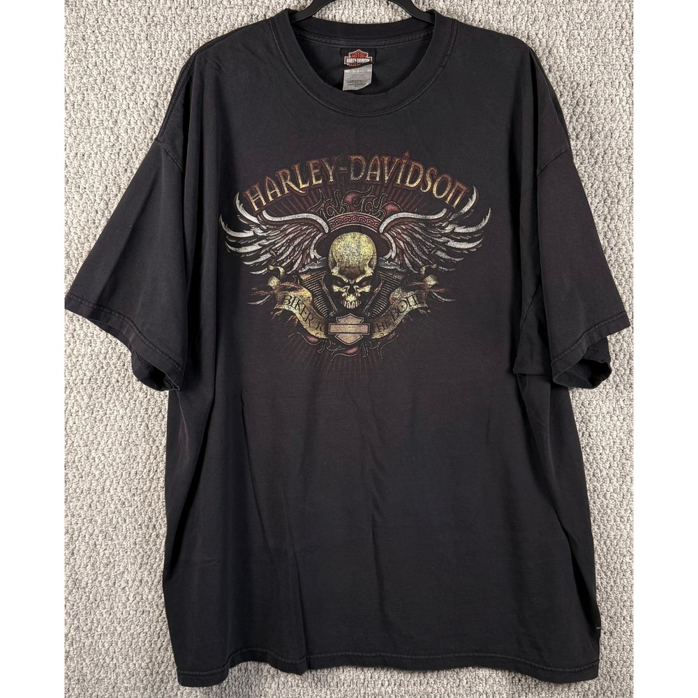 Harley Davidson Y2K T Shirt 3XL Skull Wings Faded Black USA Biker Grunge Tee Y43